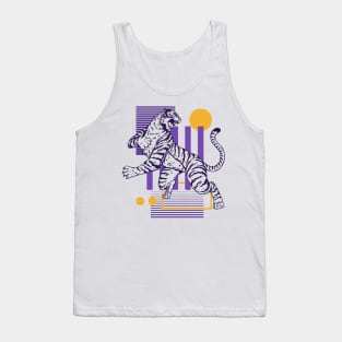 Retro 80s Purple & Gold Tiger on the Attack // Vintage Geometric Shapes Background Tank Top